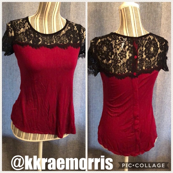 Studio Y Tops - Red and Black Lace Tee Blouse